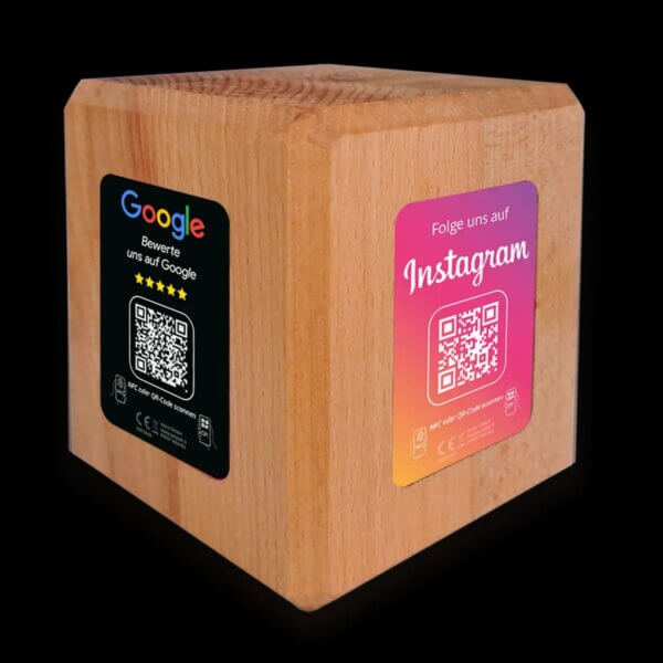Social Media Booster – NFC/QR-Code Holzklotz für mehr Reichweite - 4 - Seiten